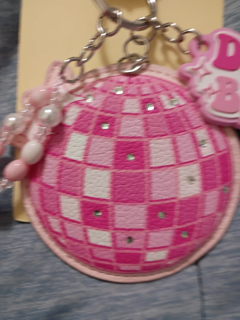 DISCO BABY Pink Pom Pom Keychain Charm